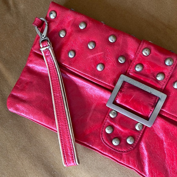 Studded Red Leather Clutch - Picture 2 of 5